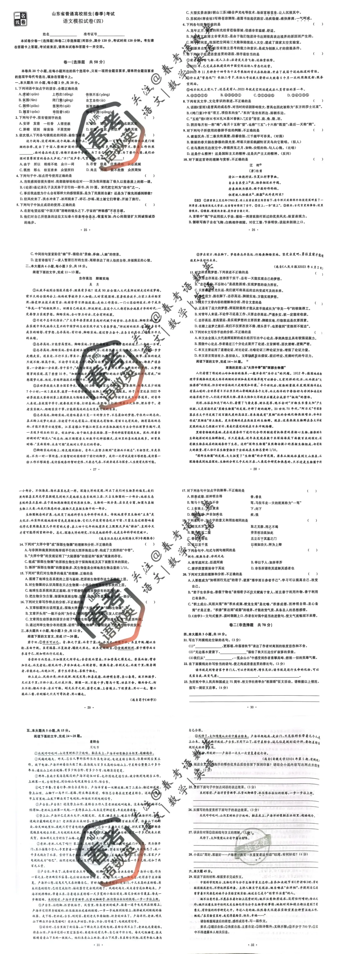专为春考整理|语文全套试卷可打印(四) 第3张