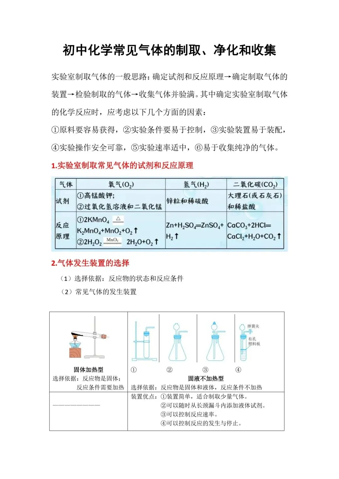 中考化学 常见气体制取核心考点汇总(电子版可下载打印) 第1张