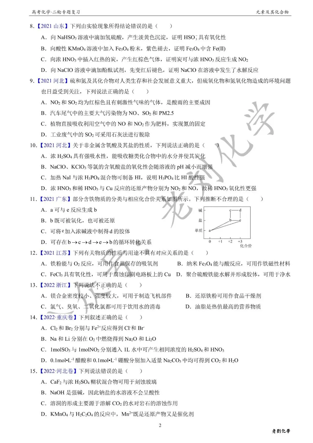 【真题集训】2026年高考化学二轮专题(2021-2025)——专题13 元素及其化合物(55题) 第2张