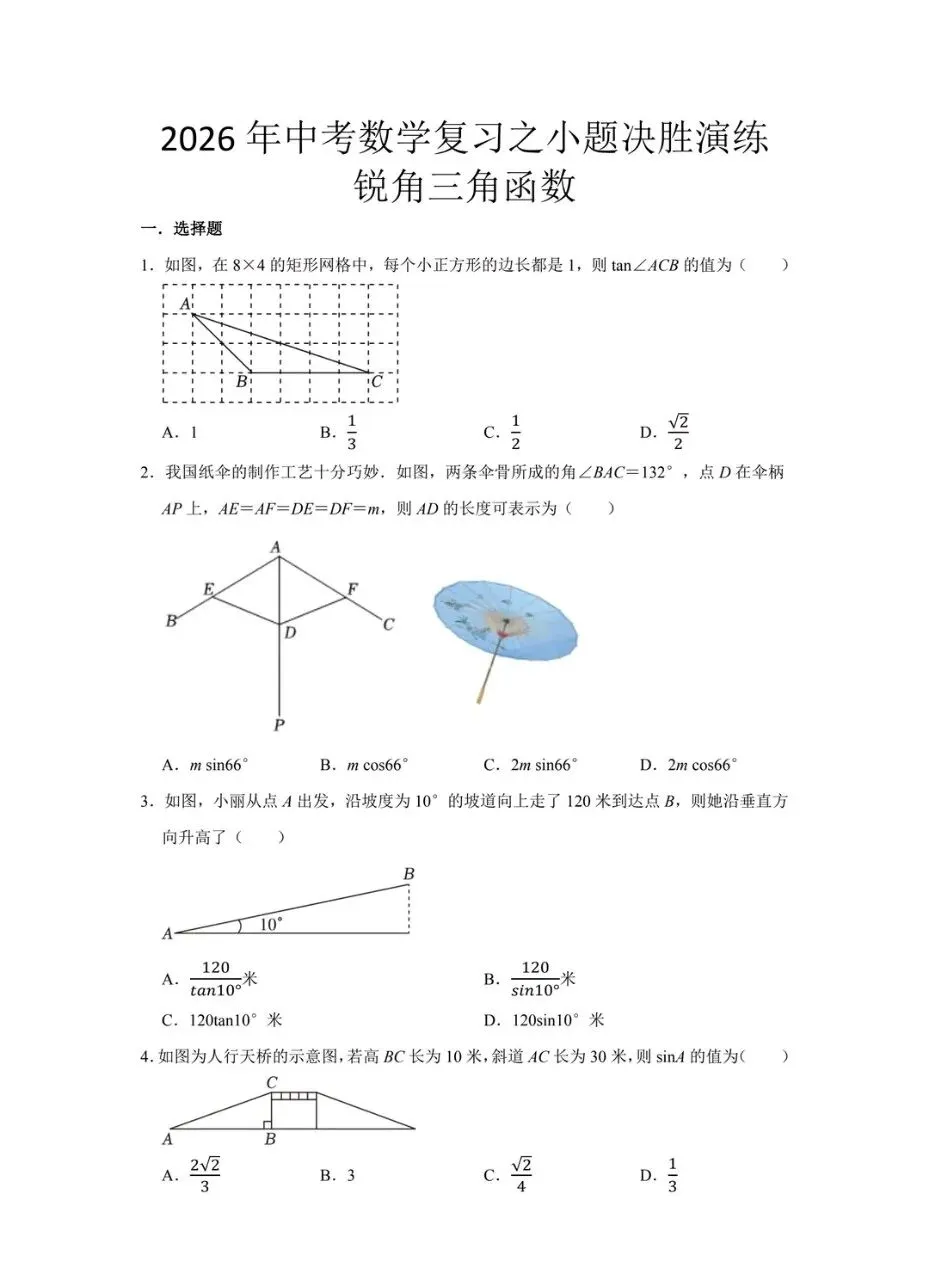 【中考数学】锐角三角函数专题 第1张
