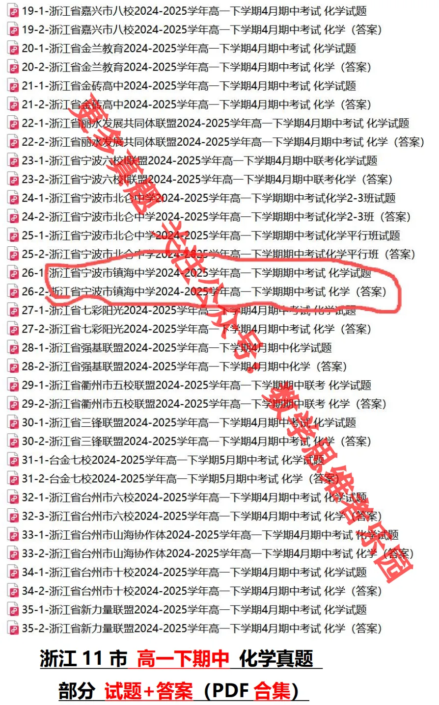 【浙江11市 高一下期中】【化学真题】(55份+备考必做)! 第22张