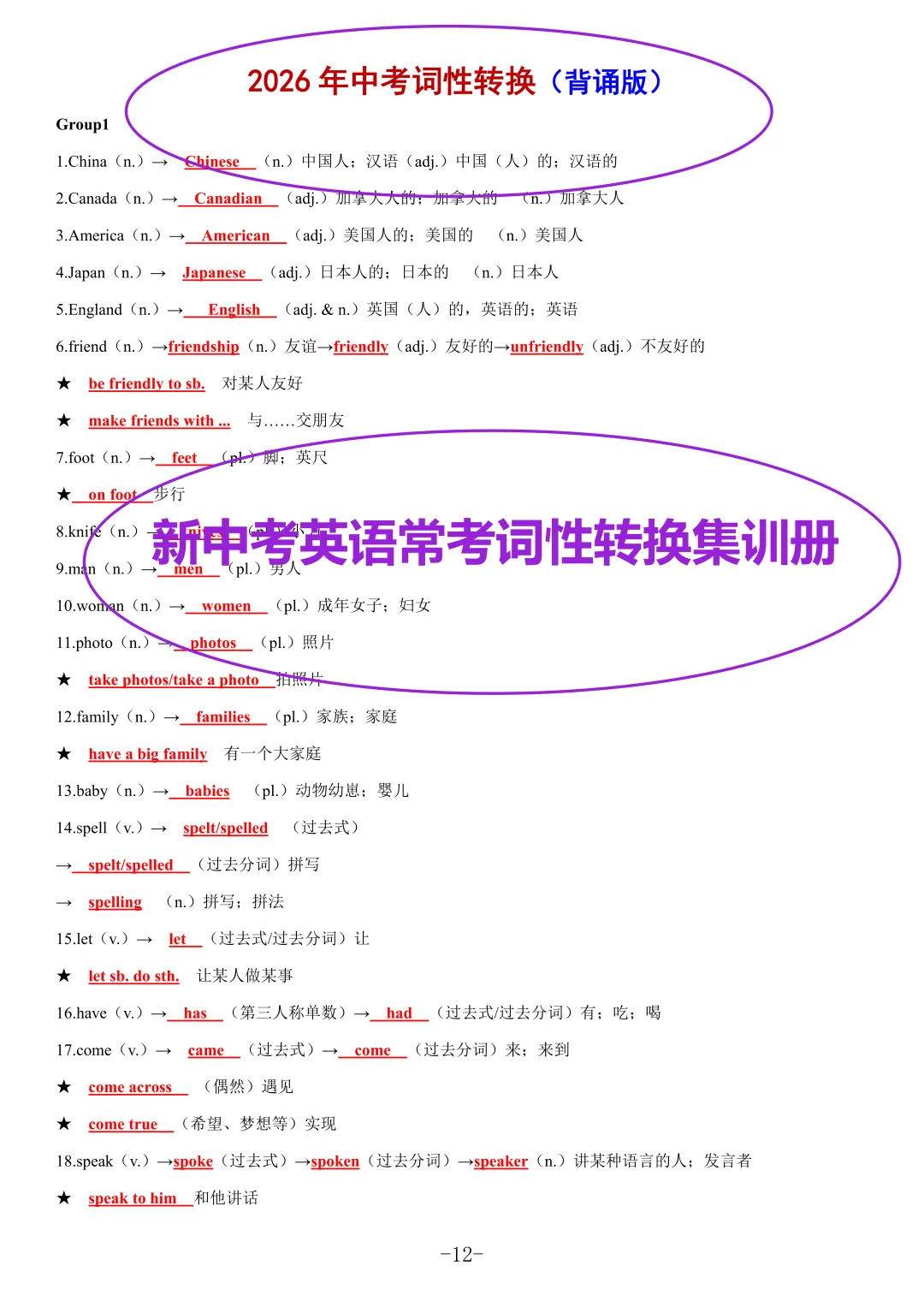 《新中考英语常考词性转换集训册》语法填空、完形填空及书面表达中提分的关键抓手 第5张