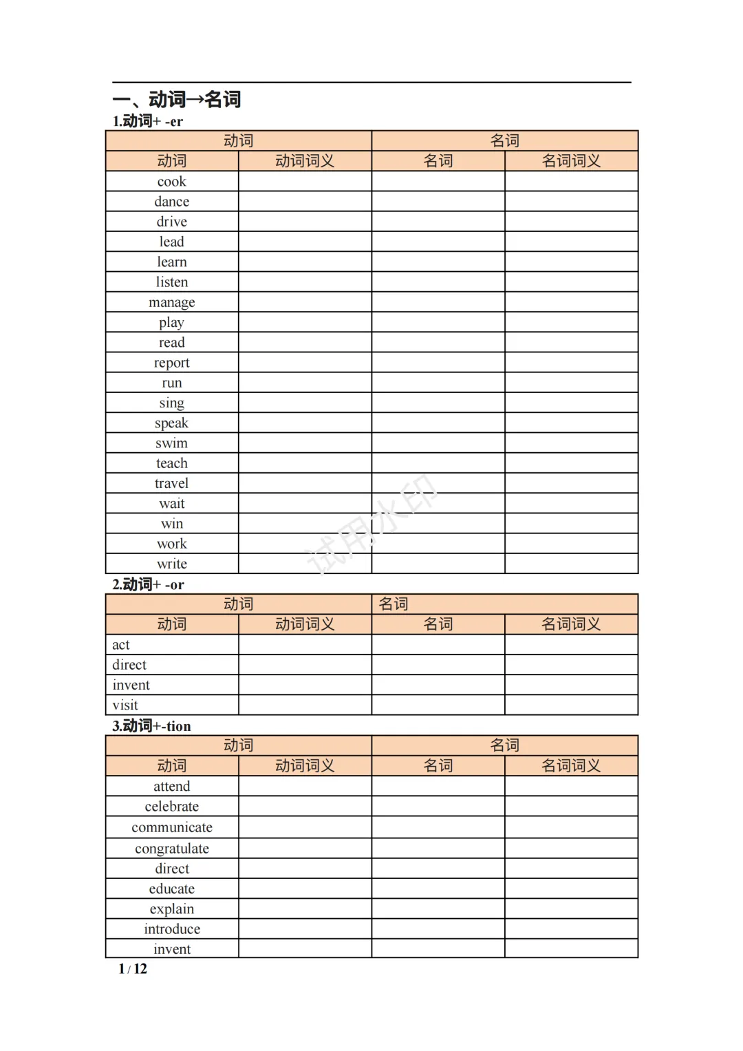中考复习之派生词默写大全(12页) 第3张