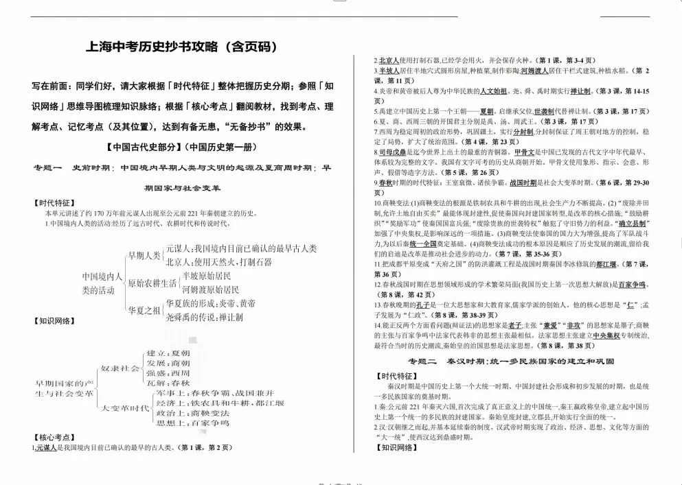 2026届上海中考历史抄书|对照页码+完整PDF 第2张