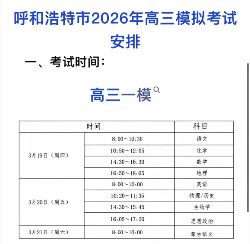 【试卷+答案】3月19日呼和浩特市2026届高三一模(呼市一模)全科汇总! 第4张