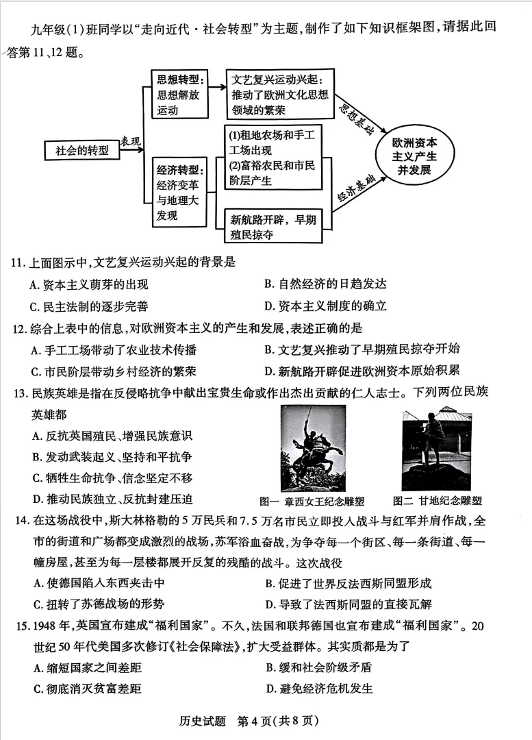 2025届运城市九年级历史一模试卷 第4张