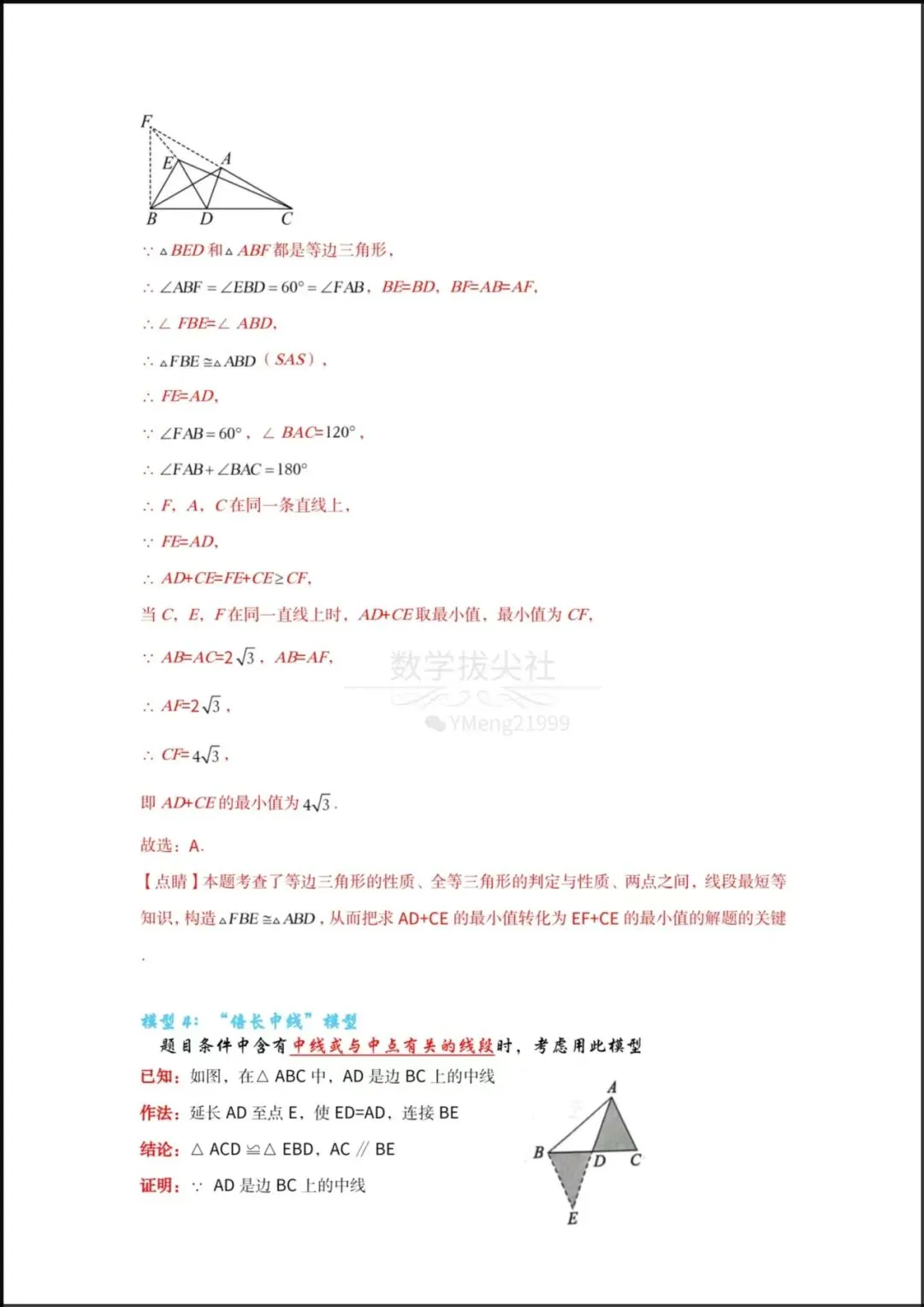 2026春【26中考数学】几何模型《全等三角形》模型导图+模型专练,有解析,电子版可下载打印! 第11张