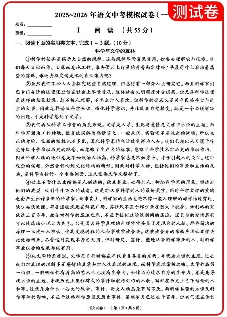 2026新版武汉中考语文专题总复习《天下中考》(正文+试卷+答案)武汉专用【可下载,无水印,含答案】 第11张