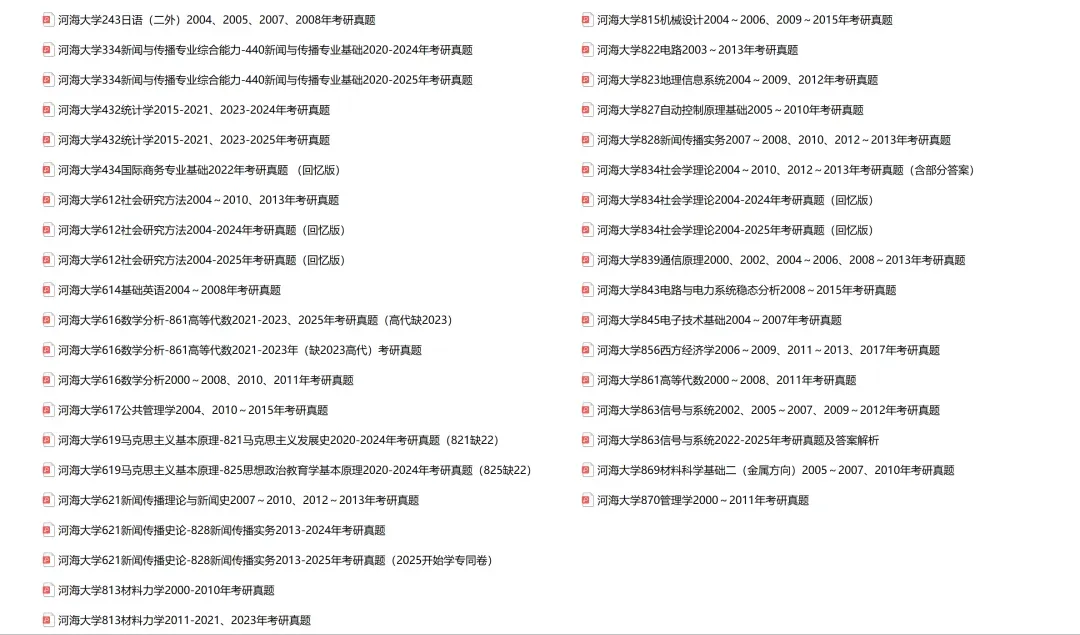 河海大学考研专业课历年真题汇总(含2026真题) 第2张