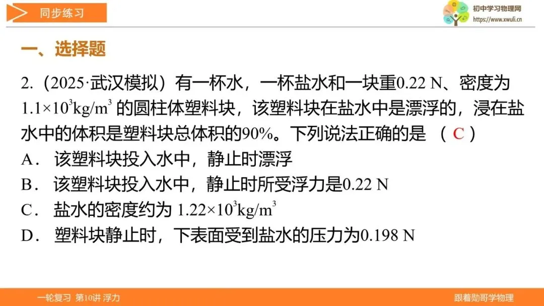 第10讲 浮力(湖北新中考备考与指导) 第39张