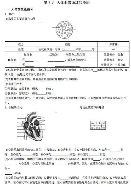 【2026浙江中考复习】科学知识点填空——人体的消化和呼吸 第1张