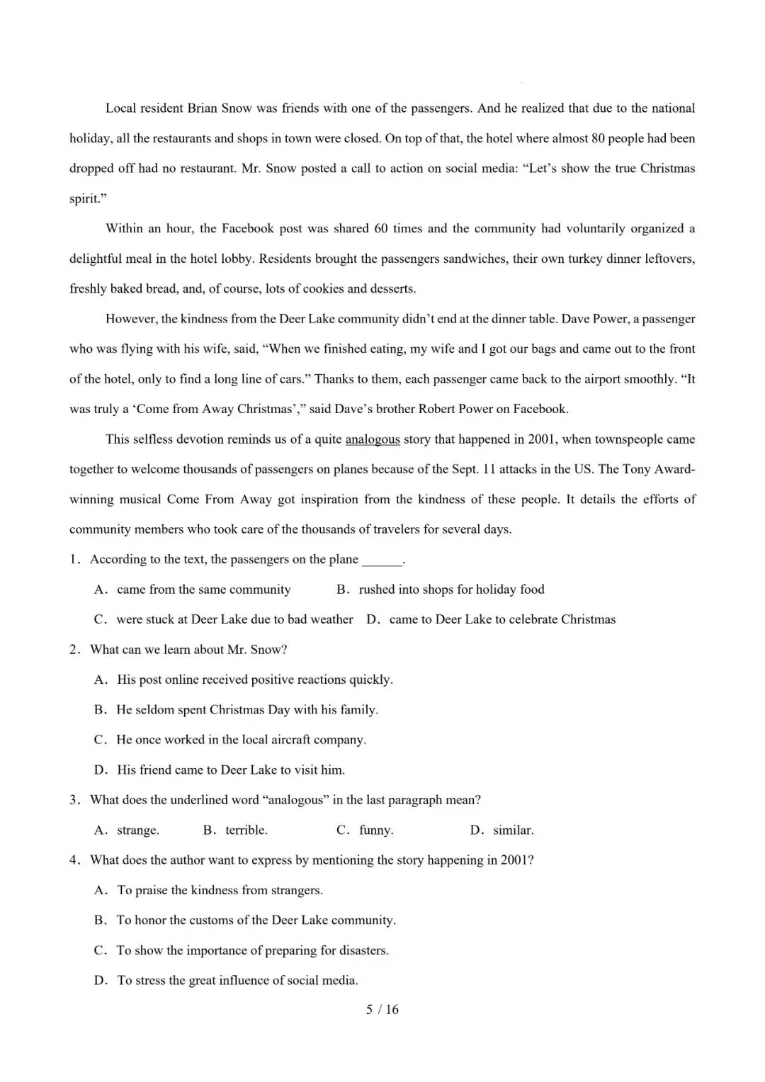 高一英语期末复习真题专题四---阅读理解(记叙文) 第5张