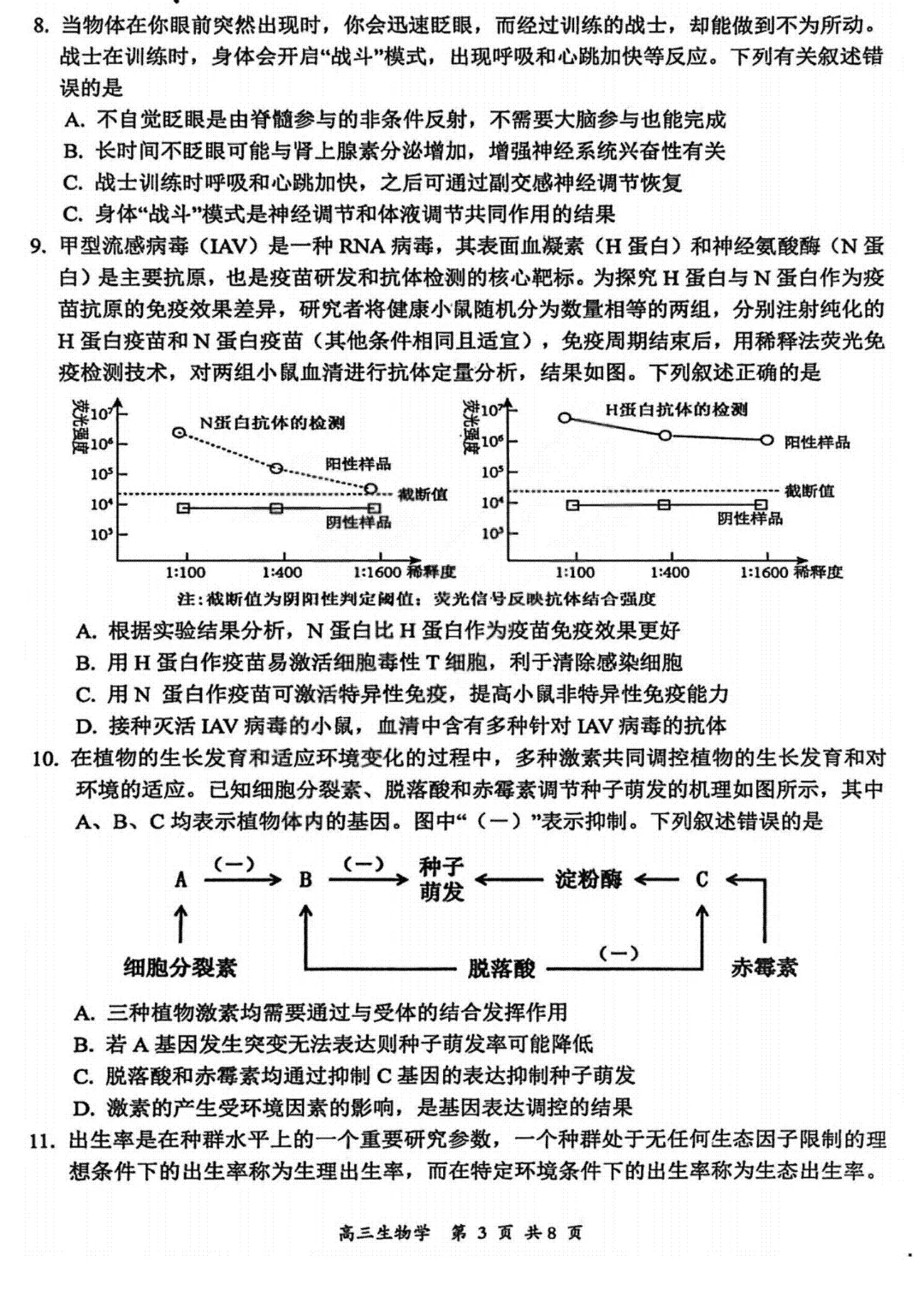 2026届高三年级第一次模拟考试质量监测试卷 生物(山西一模试卷+答案) 第3张