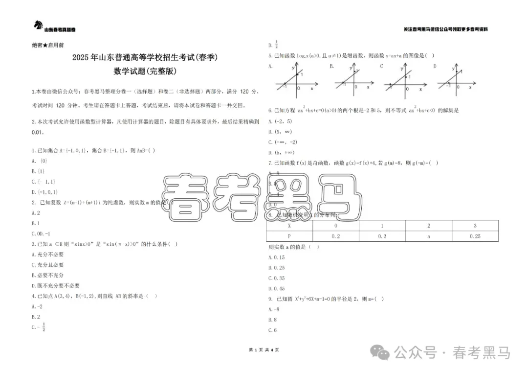 2025山东省春季高考语数英真题(完整试卷版) 第16张