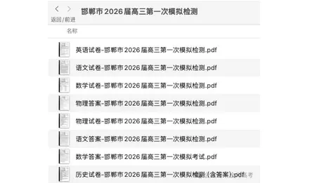 邯郸市2026届高三第一次模拟检测试卷及答案 第1张