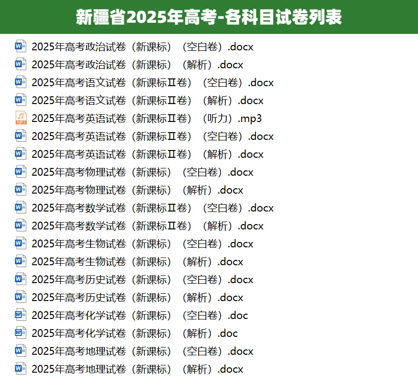 2008-2025新疆省历年高考真题答案解析电子版试卷英语文数学生物理化学 第2张