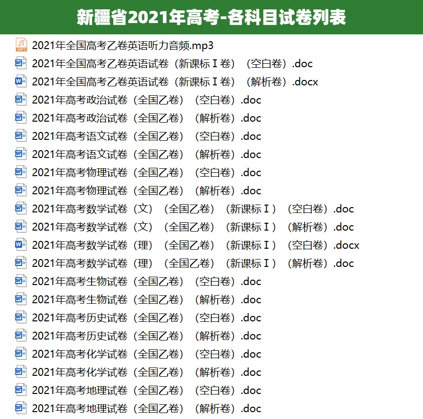 2008-2025新疆省历年高考真题答案解析电子版试卷英语文数学生物理化学 第6张