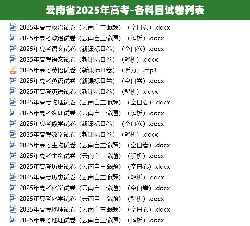 2008-2025云南省历年高考真题答案解析电子版试卷英语文数学生物理化学 第2张