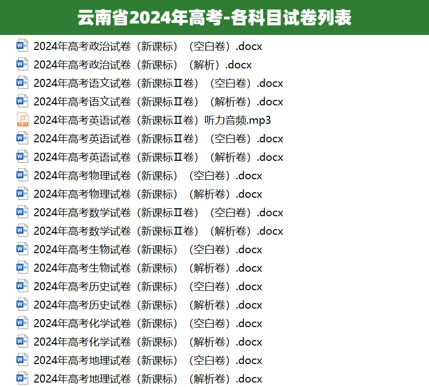 2008-2025云南省历年高考真题答案解析电子版试卷英语文数学生物理化学 第3张