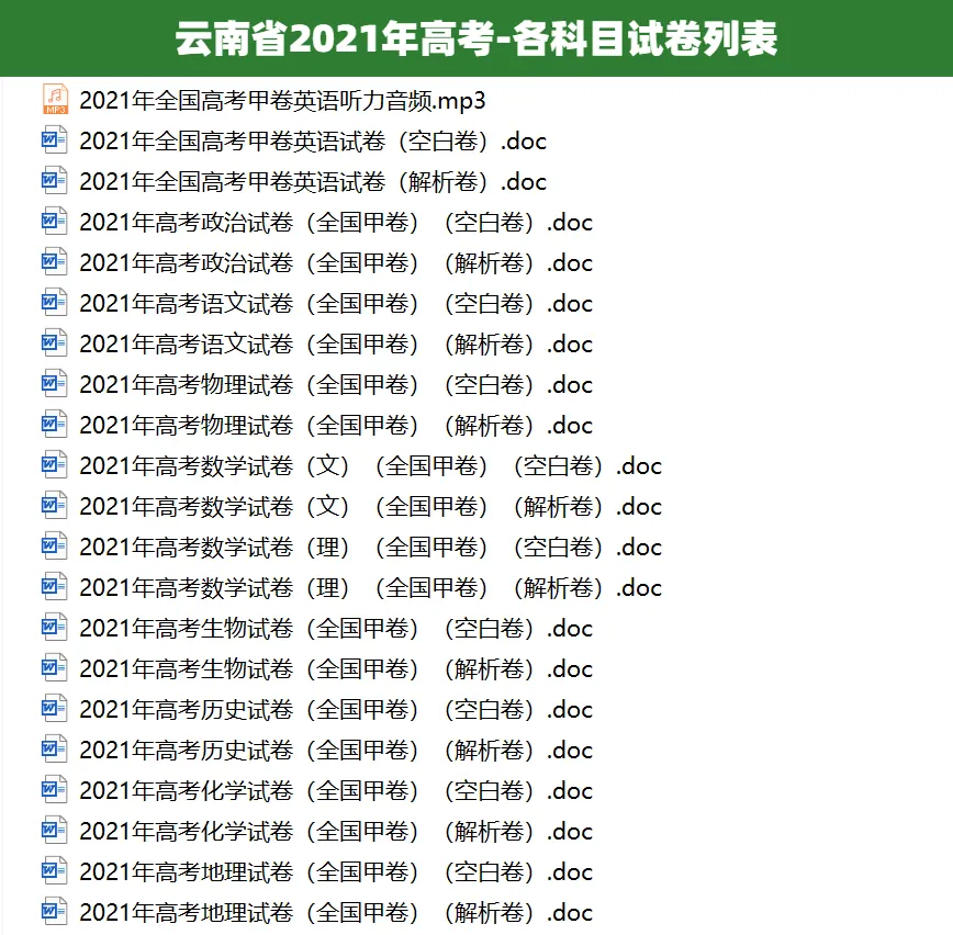 2008-2025云南省历年高考真题答案解析电子版试卷英语文数学生物理化学 第6张