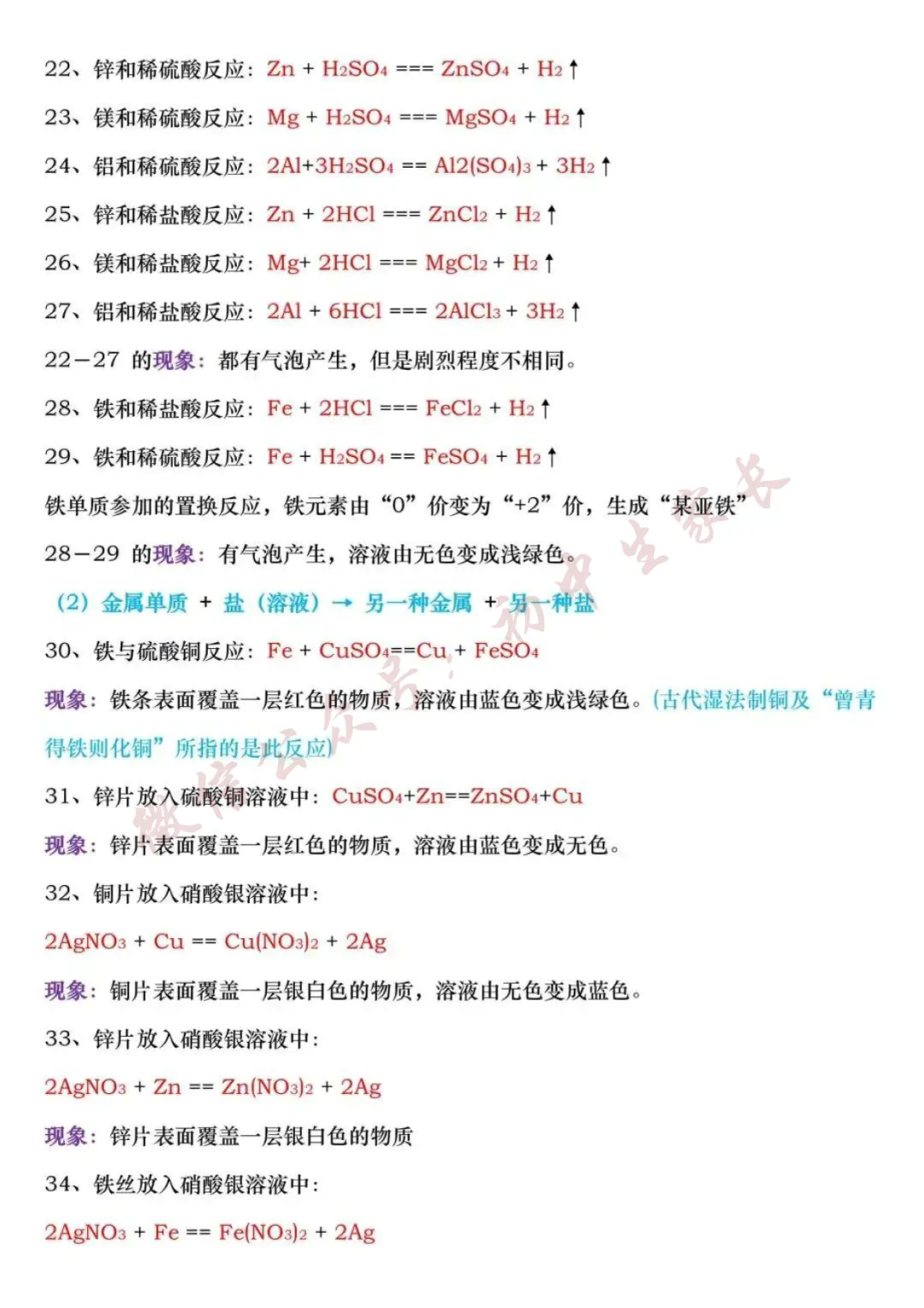 初中化学 | 中考化学必考化学方程式及现象大全,孩子务必全部掌握! 第5张