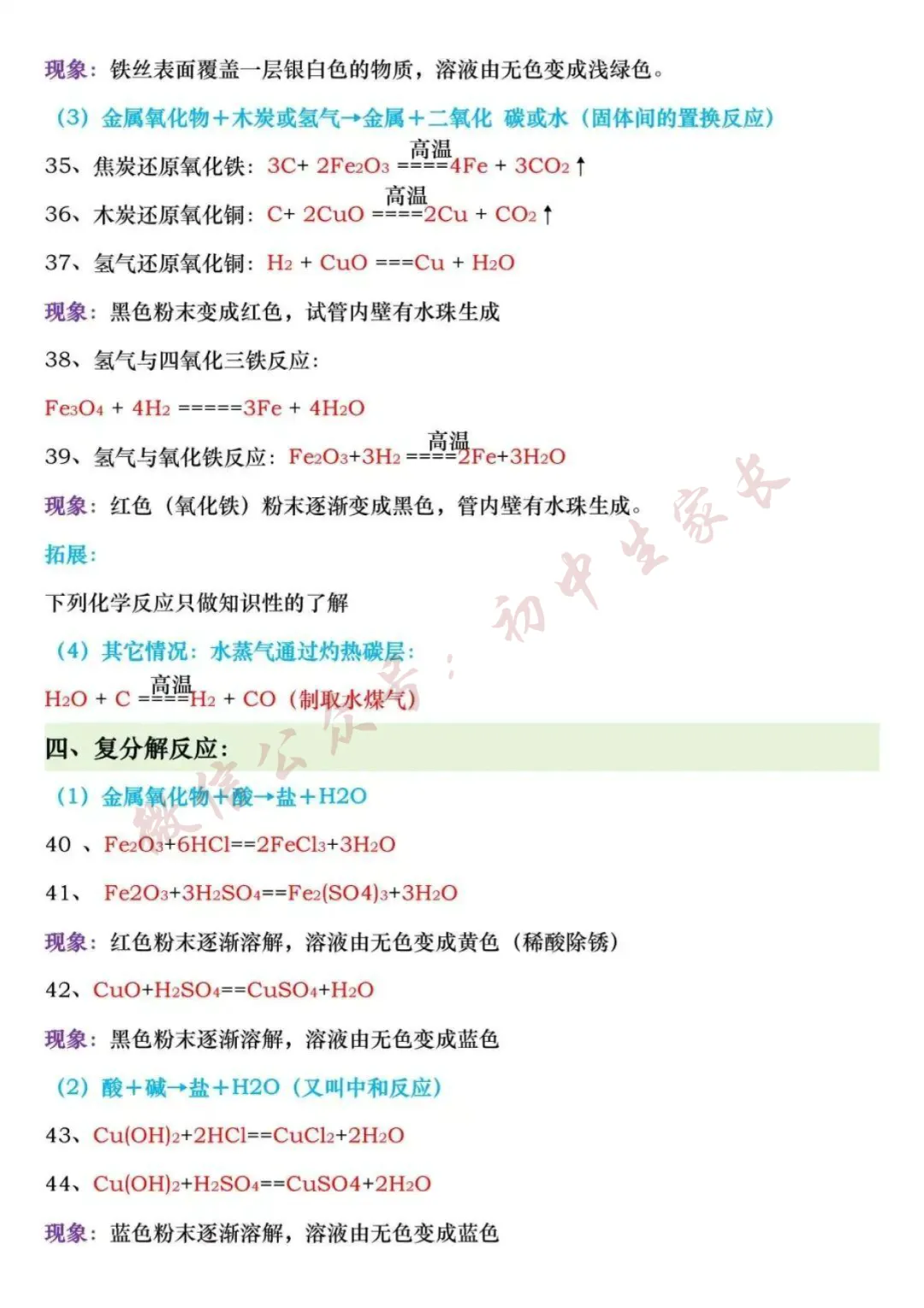 初中化学 | 中考化学必考化学方程式及现象大全,孩子务必全部掌握! 第6张