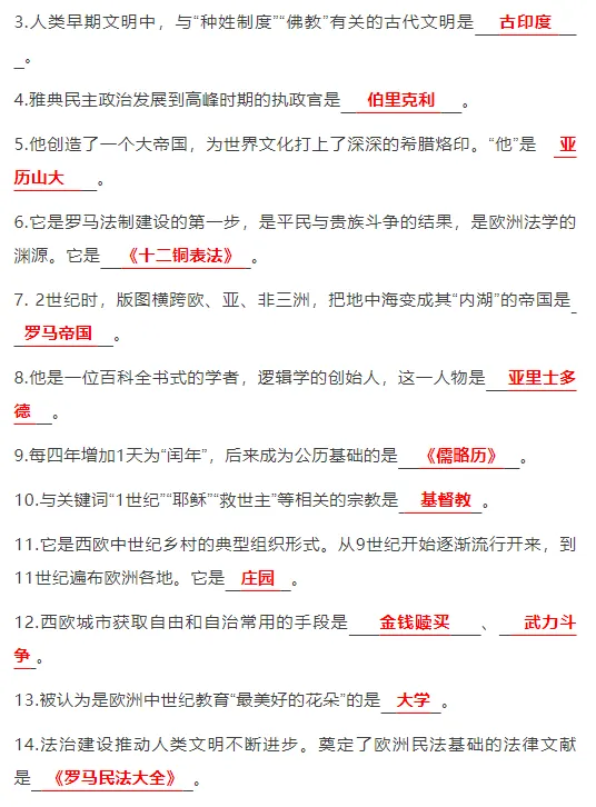 中考历史全6册考点填空归纳! 第6张