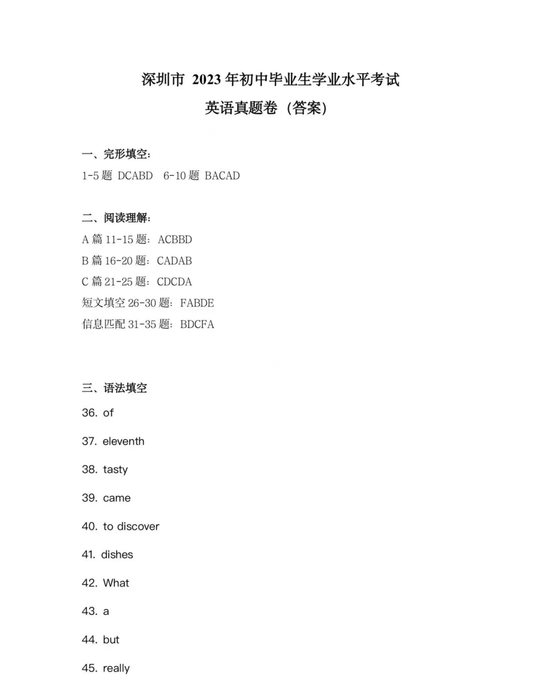 【中考真题】深圳市2023年初中英语考试 第8张