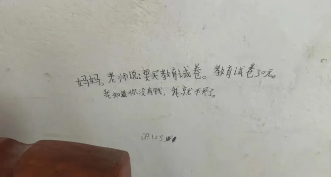 “妈妈,试卷30元,我知道你没钱,我不买了”:出租屋墙上的一行字,戳中无数人的童年心事 第1张