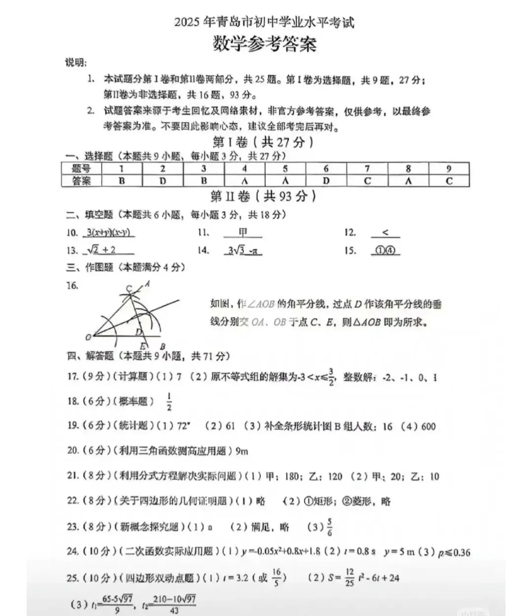 2013-2025年各省份中考(数学)真题试卷及参考答案(可下载电子版) 第22张