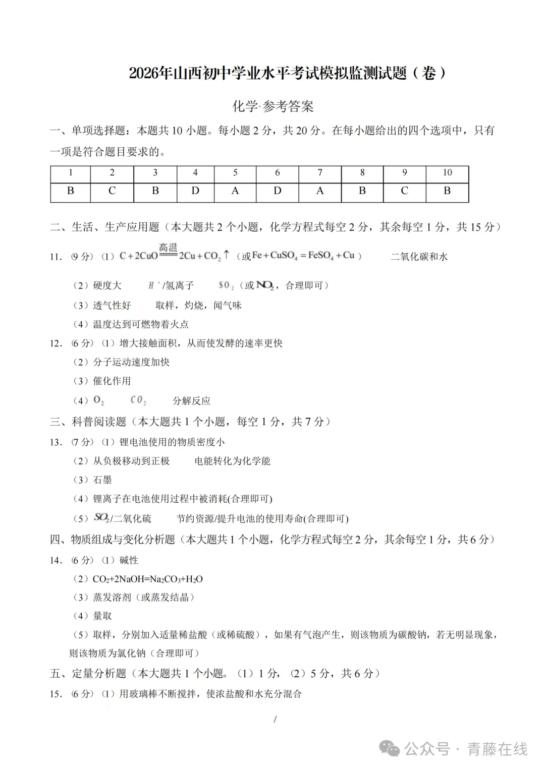 2026年山西初中学业水平考试化学模拟监测试题(卷) 第8张