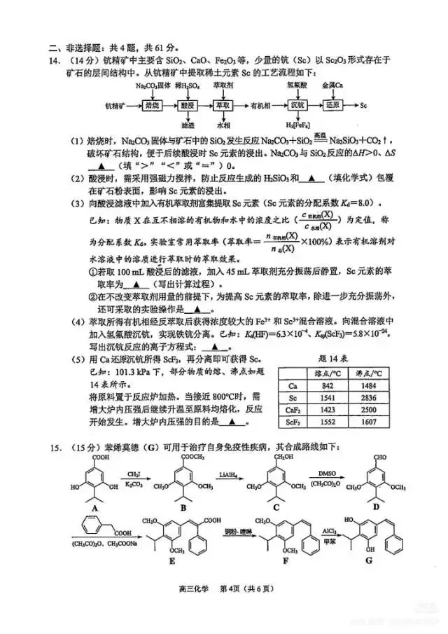2026年苏锡常镇高三化学一模试卷和答案 第4张