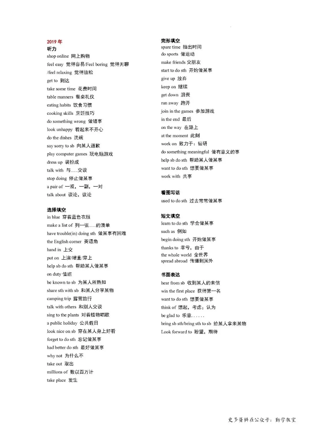 【中考英语】2026年福建中考英语真题词组复习 第14张
