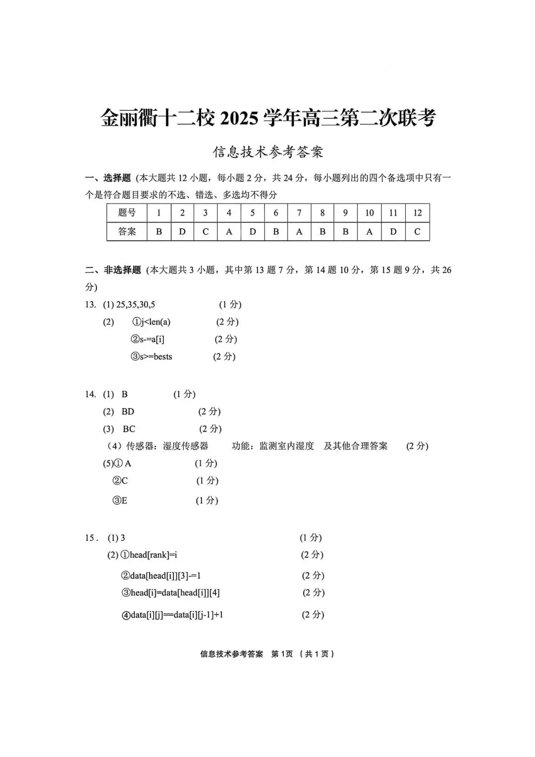 2026年3月金丽衢十二校高三技术试卷 第13张