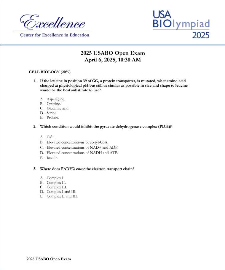 USABO历年真题【2003-2025】免费领取,含答案解析 第3张