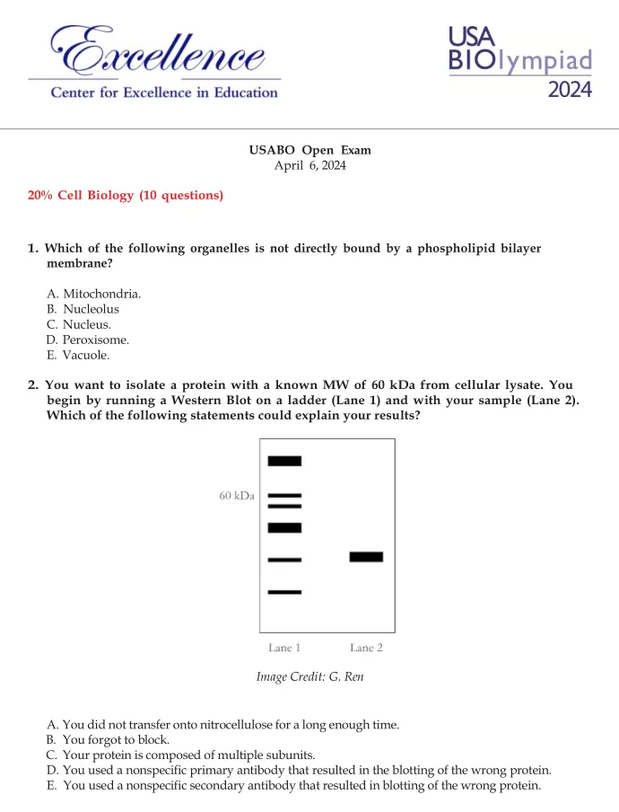 USABO历年真题【2003-2025】免费领取,含答案解析 第7张