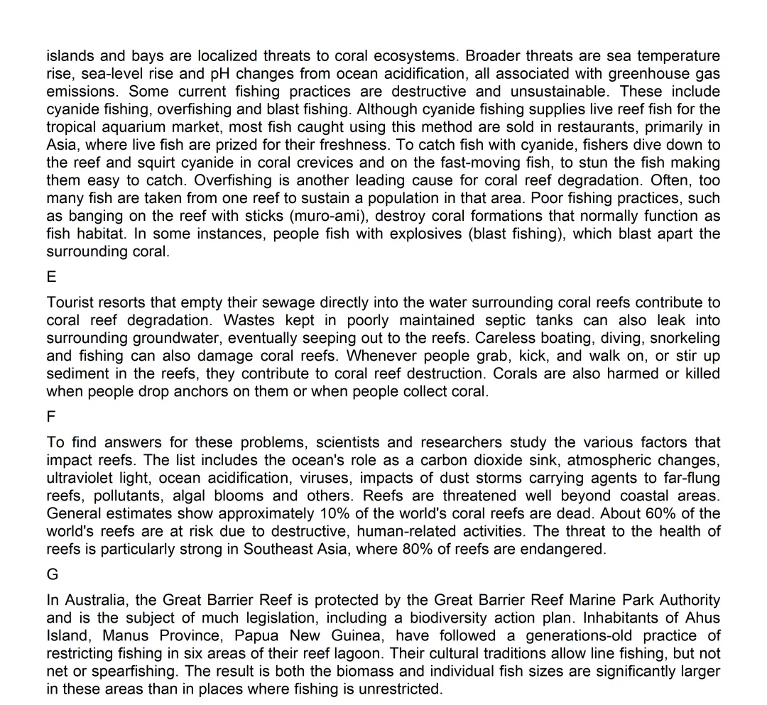 雅思真题 | 海洋雨林:珊瑚礁的生死战 第3张