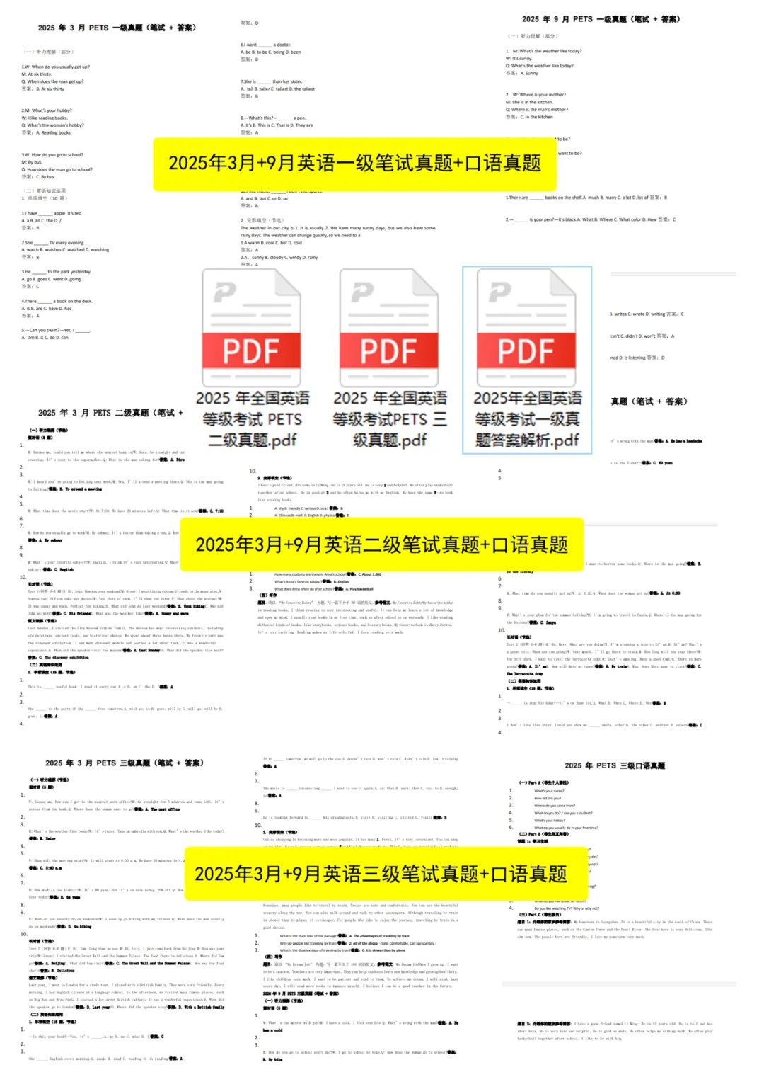 真题汇总!2025年全国英语等级考试(PETS)真题试卷+答案(1、2、3级) 第4张