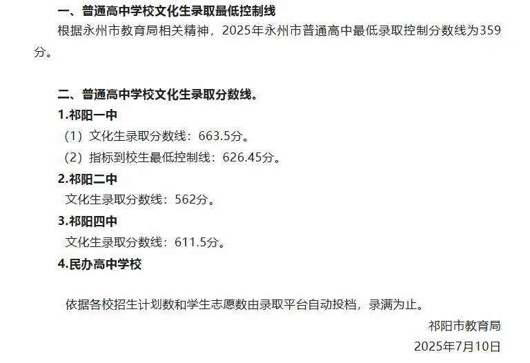 2026年参考永州市及各县区中考各高中录取分数线汇总 第5张