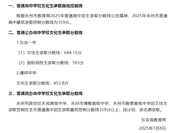 2026年参考永州市及各县区中考各高中录取分数线汇总 第6张