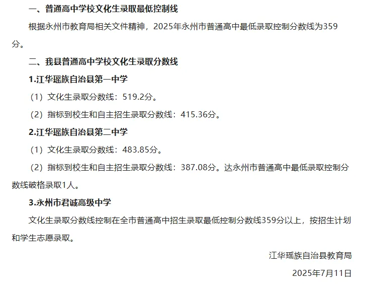 2026年参考永州市及各县区中考各高中录取分数线汇总 第9张