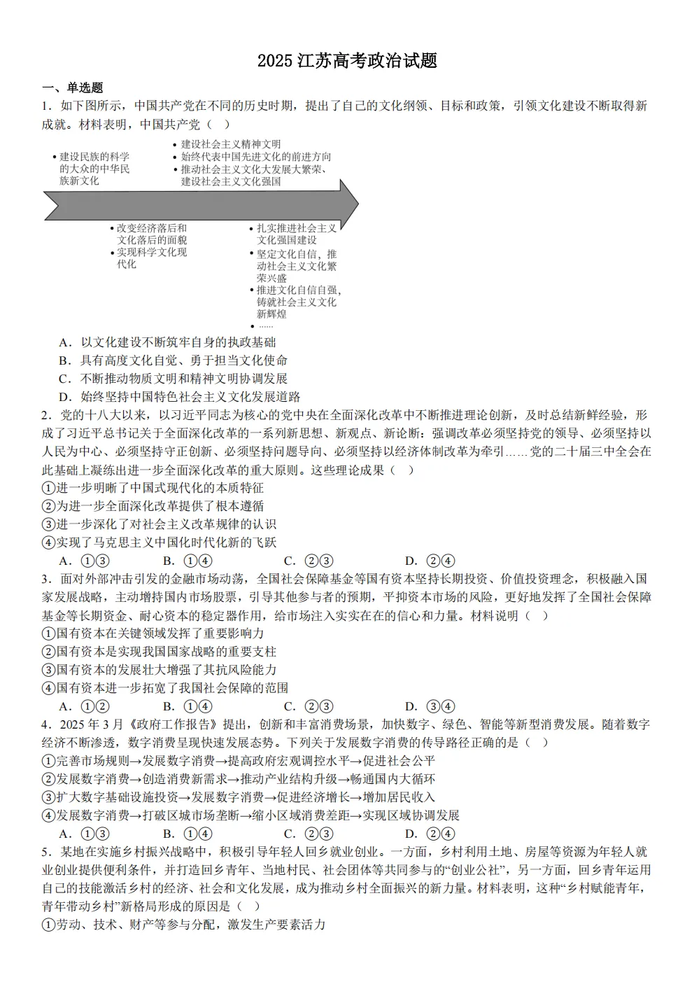 高考真题|2026年 江苏省卷政治高考真题|全国各省市高考|全国新高考试题及参考答案、全卷解析、评分标准、作文范文 PDF电子版可打印 第1张
