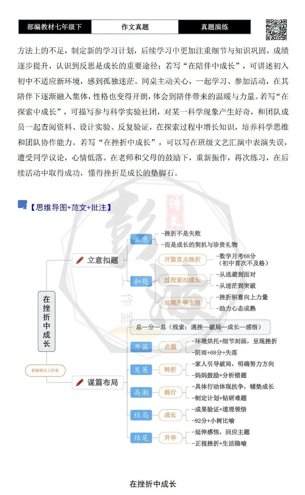 【作文-真题演练】七年级下-25-在______中成长-思维导图+解析+范文批注指导 第6张