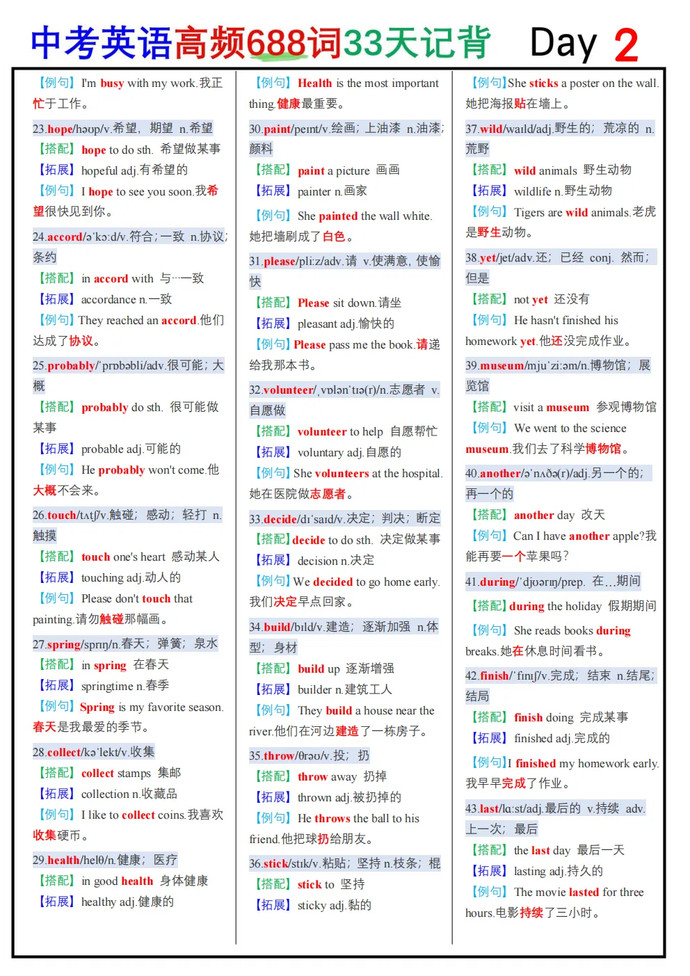 中考英语必背【高频核心688+必背3500词汇】,含单词默写本+自测本,英译汉+汉译英(PDF下载打印)背完初中英语基本掌握了 第2张