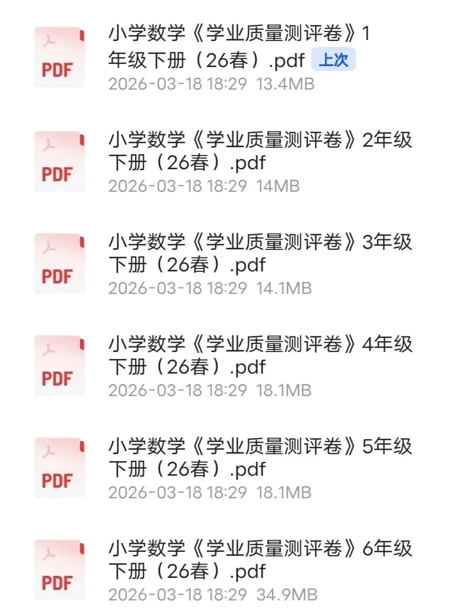 【优质试卷】人教版26春1~6年级数学下册《学业质量测评》(可打印) 第1张