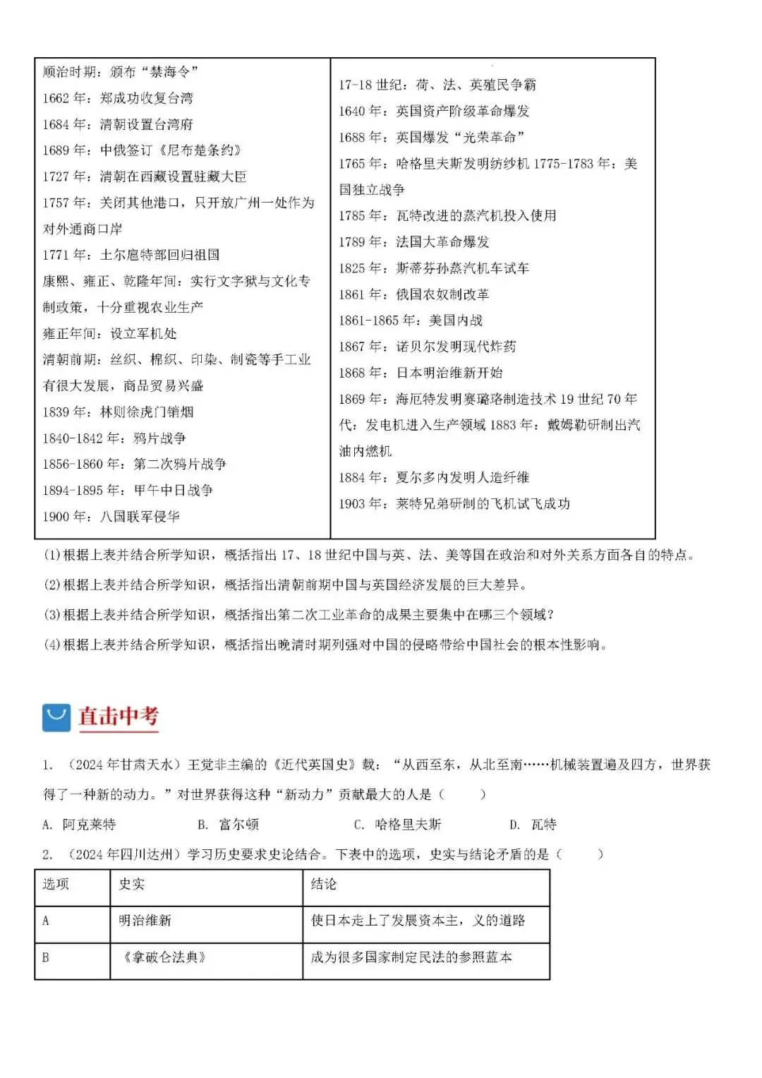 中考历史二轮专题训练 专题12 科技革命及经济全球化 第5张