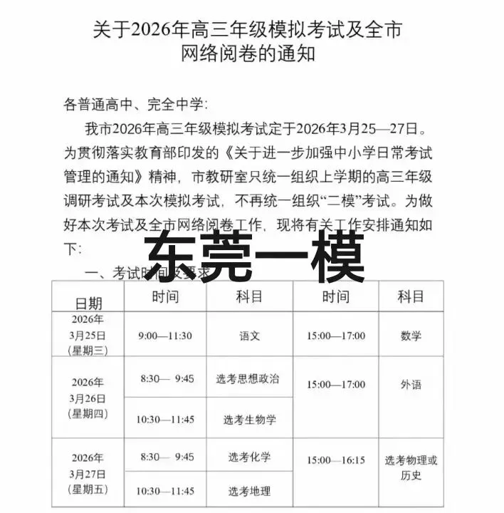 东莞一模 3月25日东莞市高三第一次模拟考试(东莞一模) 第1张
