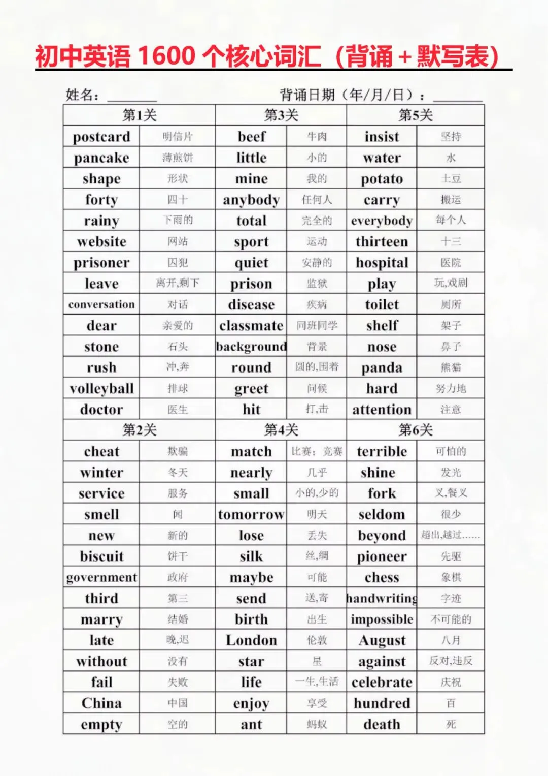 七下英语中考核心词汇 1600 词,背诵 + 默写双向突破! 第4张