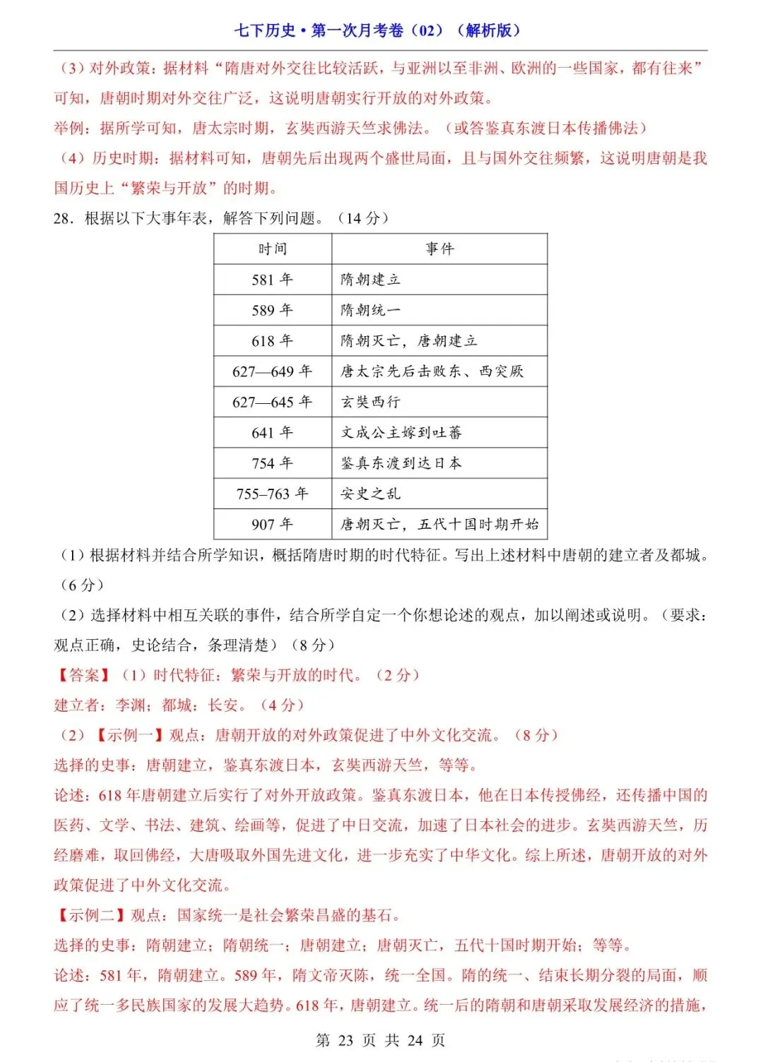 2026 七年级历史下学期第一次月考试卷+答案(电子版可打印) 第17张