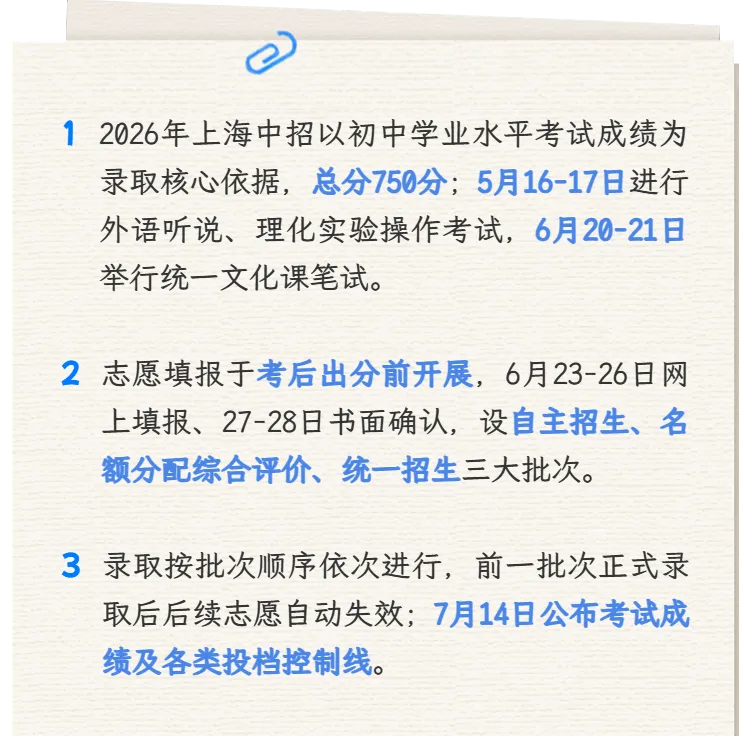 上海中考6月20日一21日举行!2026年本市高中阶段学校考试招生工作实施细则及问答公布 第2张